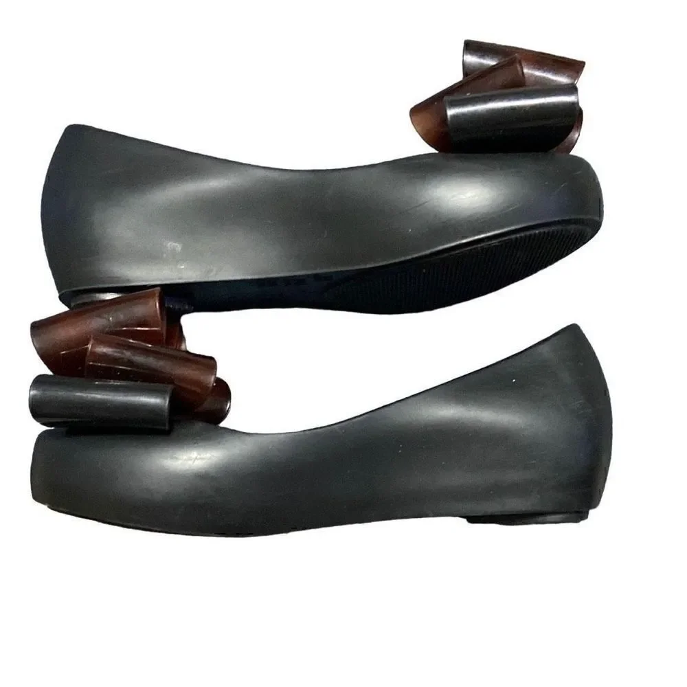 Mel Dreamed by Melissa Black Ballet Flat Tortious Shell Bow Size 12 Girls